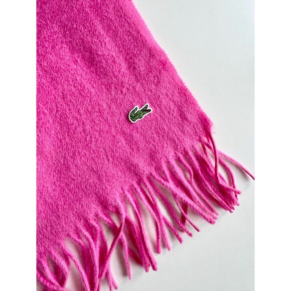 NWT LACOSTE Hot Pink Wool Cashmere Blend Knit Fringed Rectangle Scarf - Picture 8 of 13